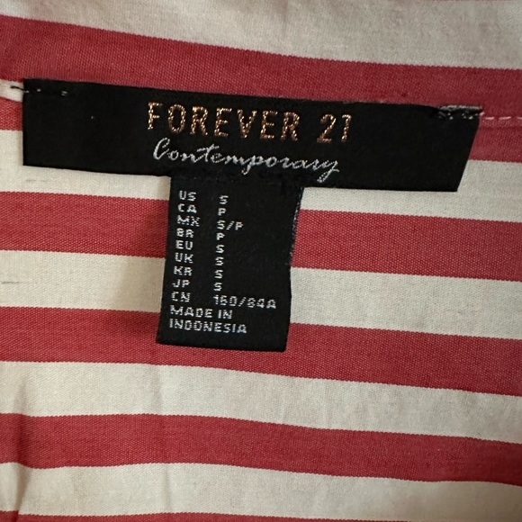 Forever 21 Striped Button Down Midi Dress - White Red/Pink - Size S - Picture 5 of 6